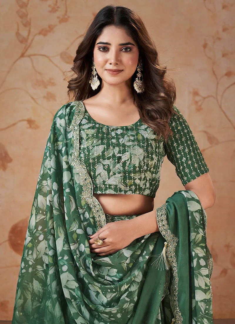 Green Sequence Embroidery Georgette Lehenga Choli