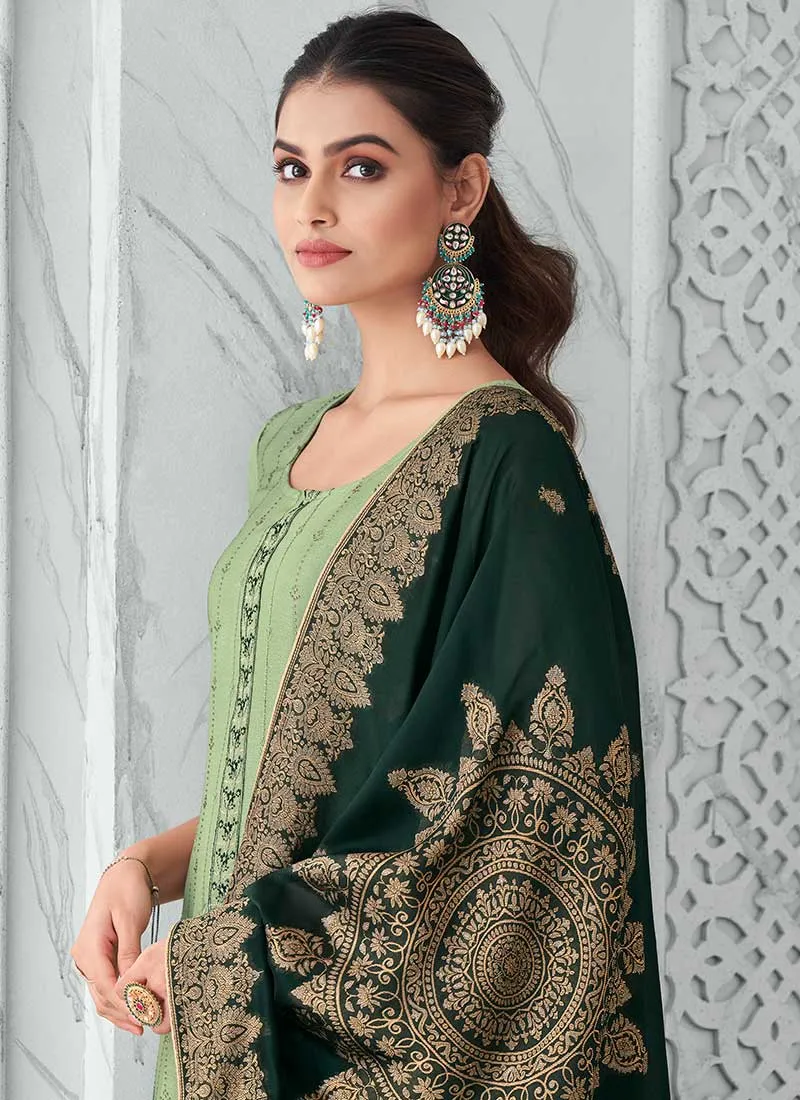 Green Two Tone Sequence Embroidery Salwar Suit