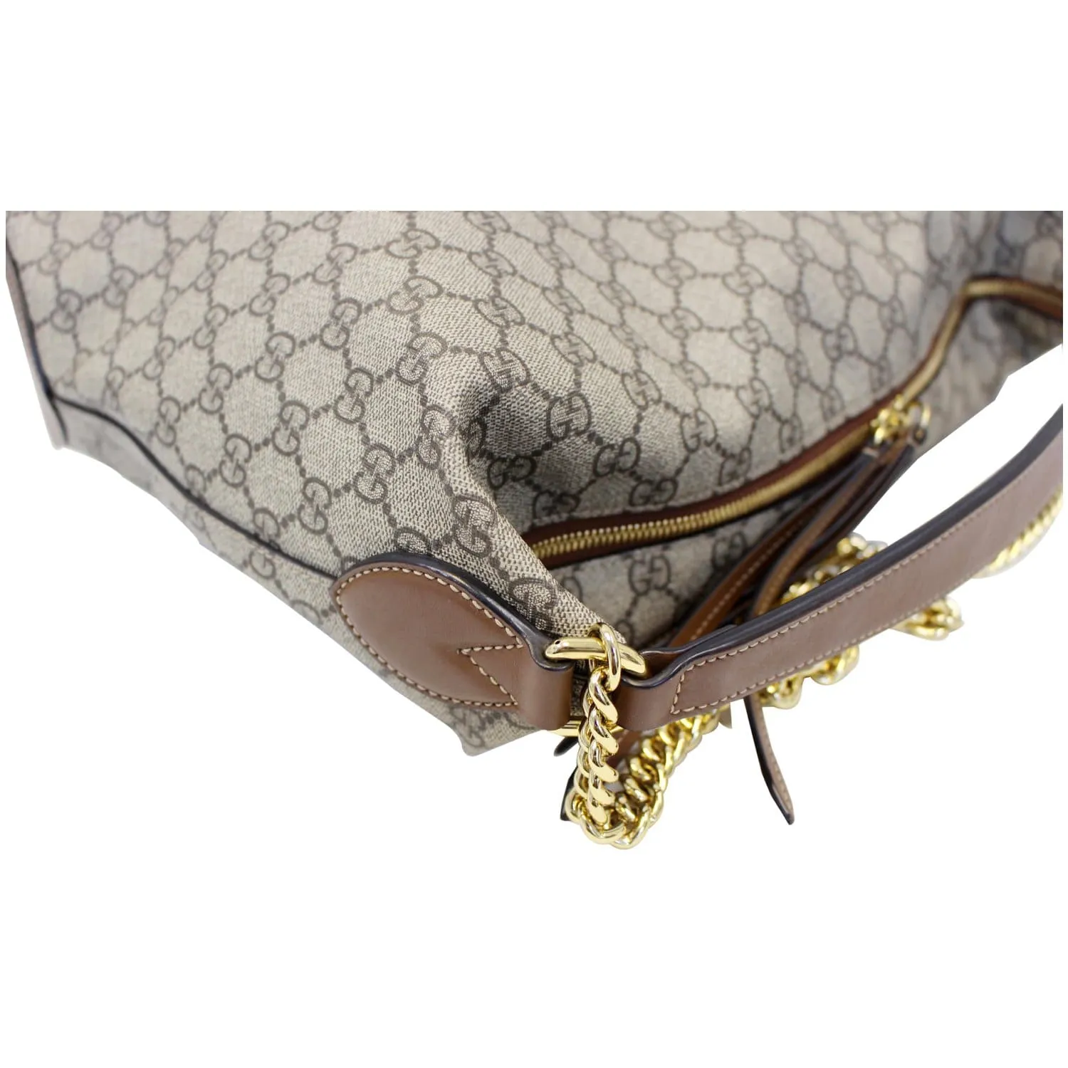GUCCI GG Supreme Canvas Hobo Shoulder Bag Beige/Brown