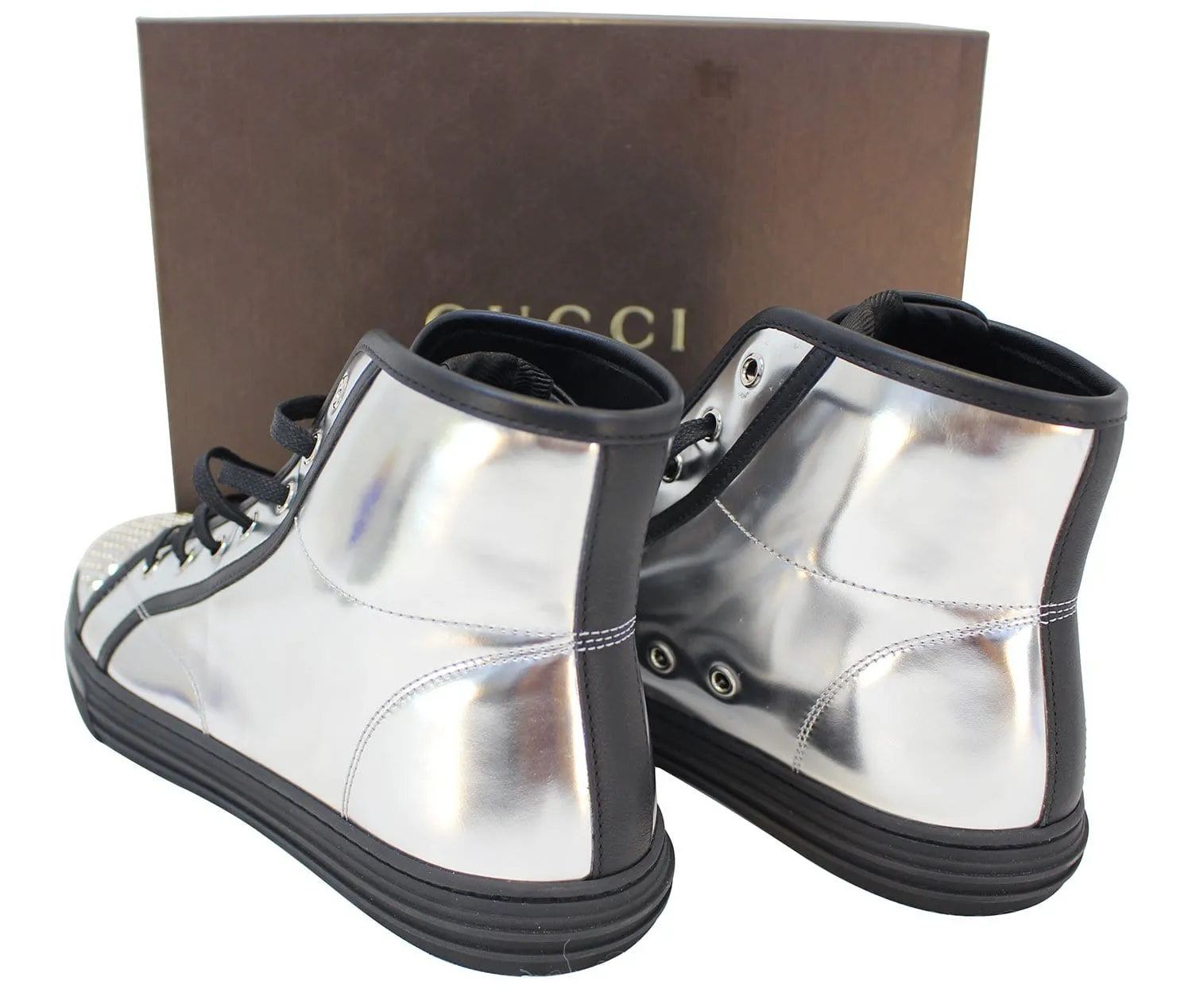 GUCCI Womens Metallic Leather High Top Studs Sneakers Size 41 G US 11.5 370875
