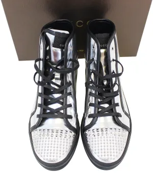 GUCCI Womens Metallic Leather High Top Studs Sneakers Size 41 G US 11.5 370875