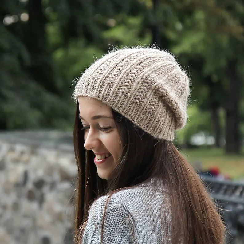 Hand Knitted Woman Wool Slouch Hat