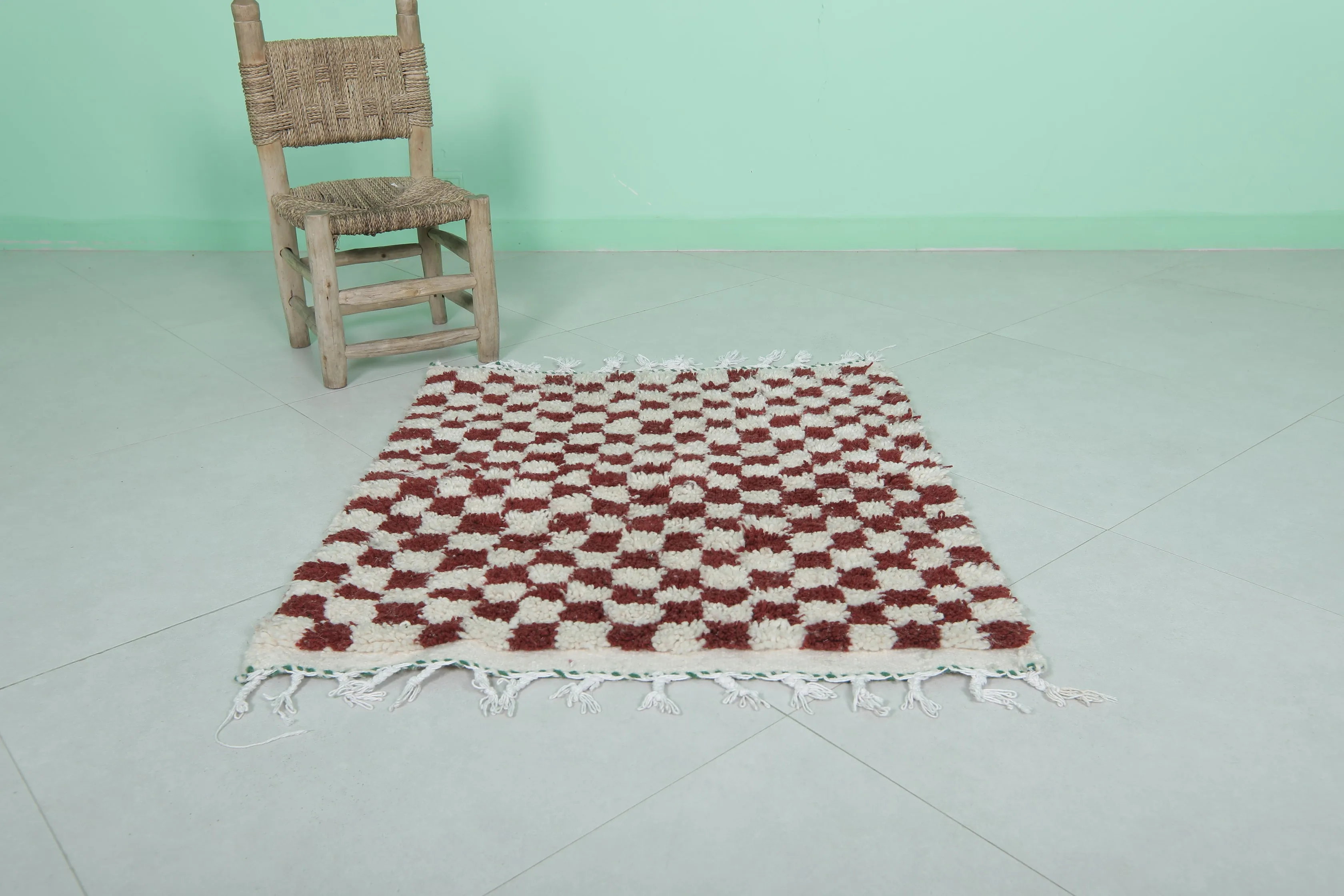 Handmade Berber Rug 2.7 x 3 Ft - Checkered Wool Design