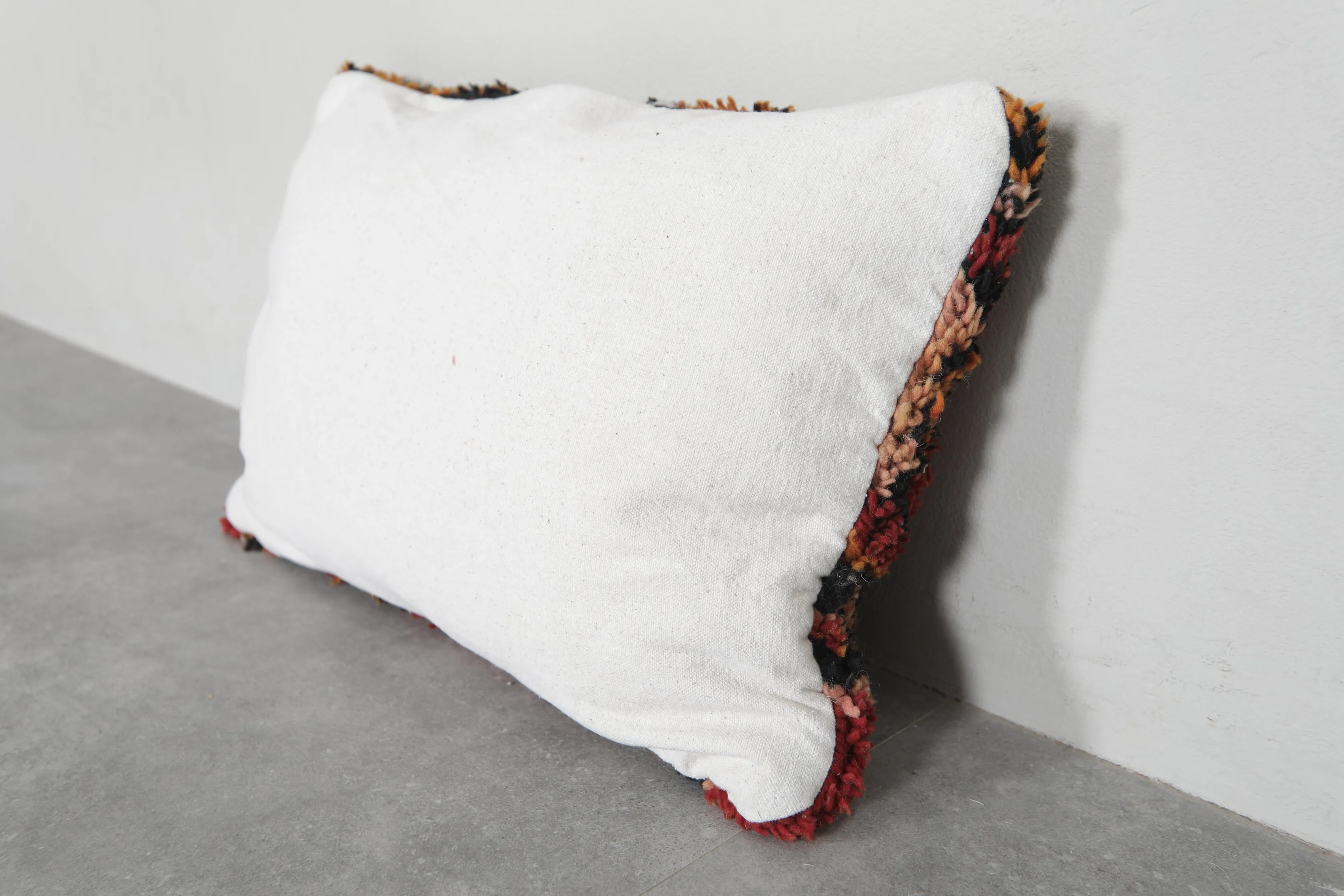 Handwoven Moroccan Wool Pillow with Bold Floral Patterns - 16.5 x 23.6 Inches