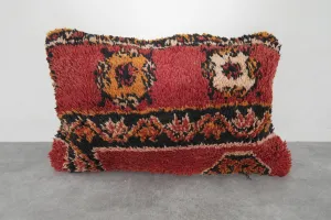 Handwoven Moroccan Wool Pillow with Bold Floral Patterns - 16.5 x 23.6 Inches
