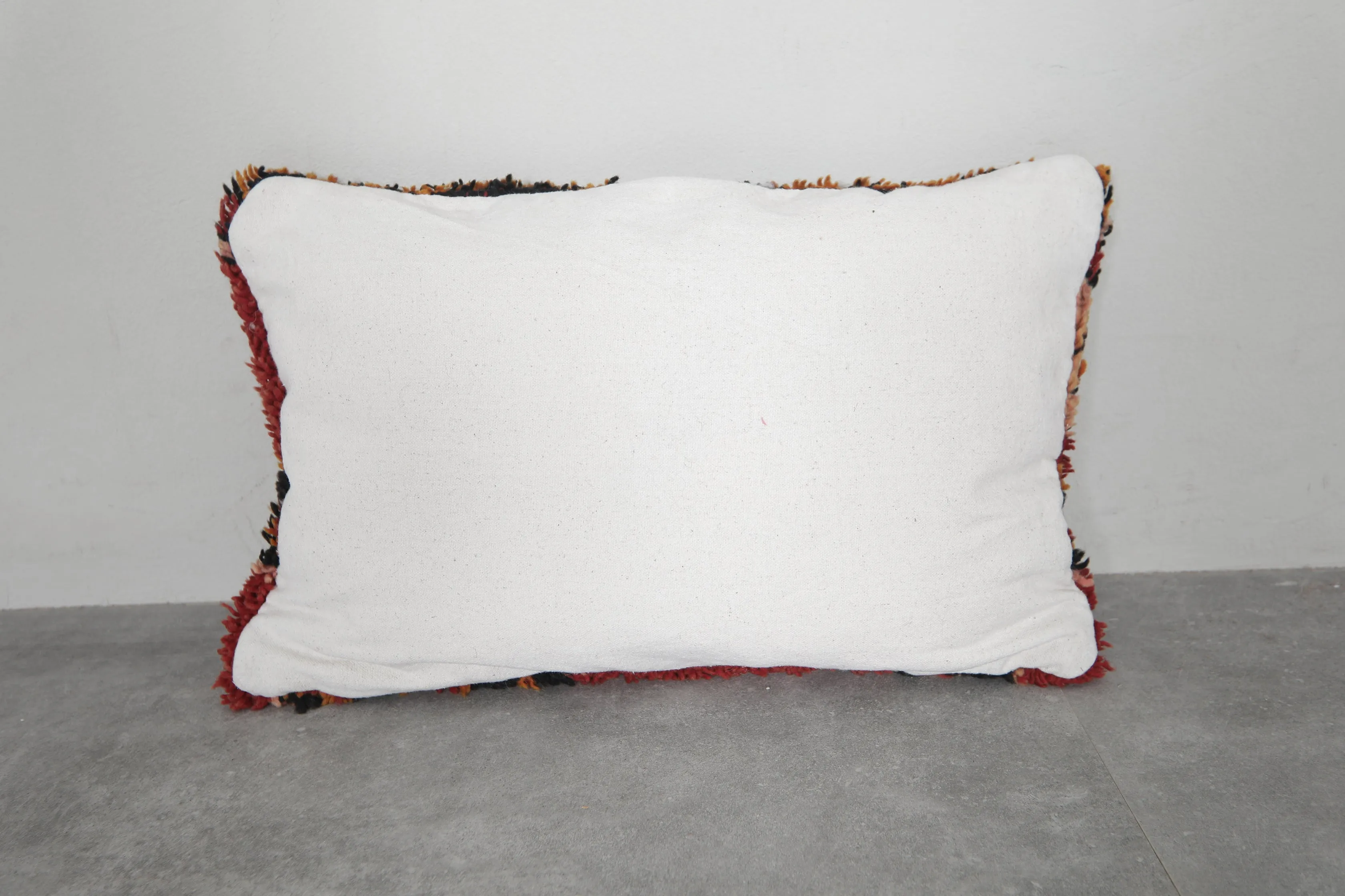 Handwoven Moroccan Wool Pillow with Bold Floral Patterns - 16.5 x 23.6 Inches