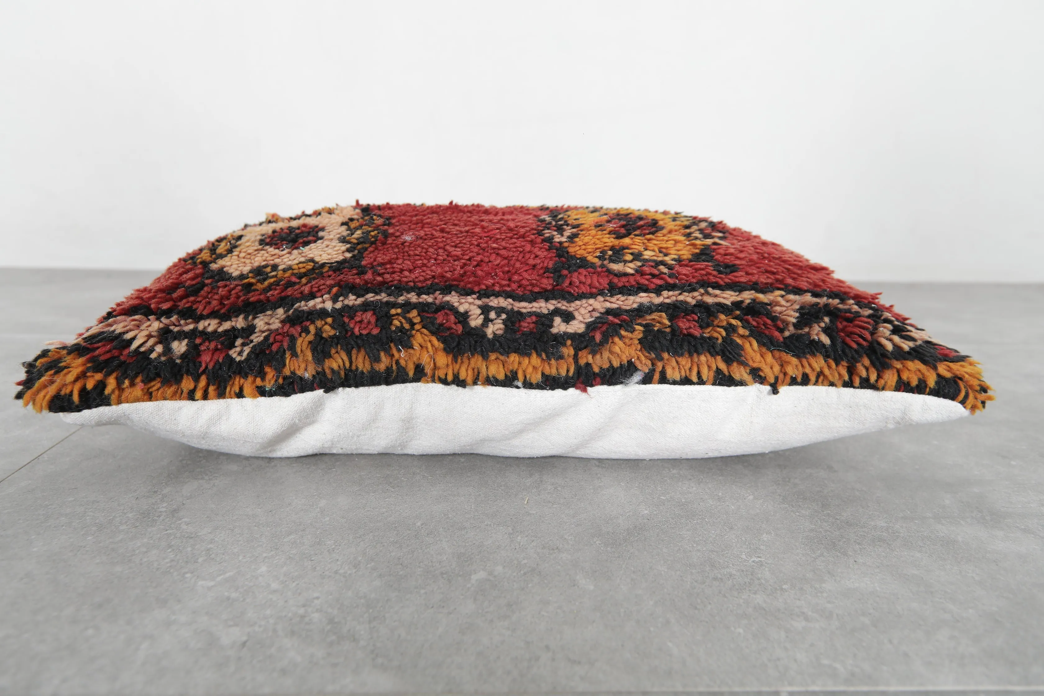 Handwoven Moroccan Wool Pillow with Bold Floral Patterns - 16.5 x 23.6 Inches