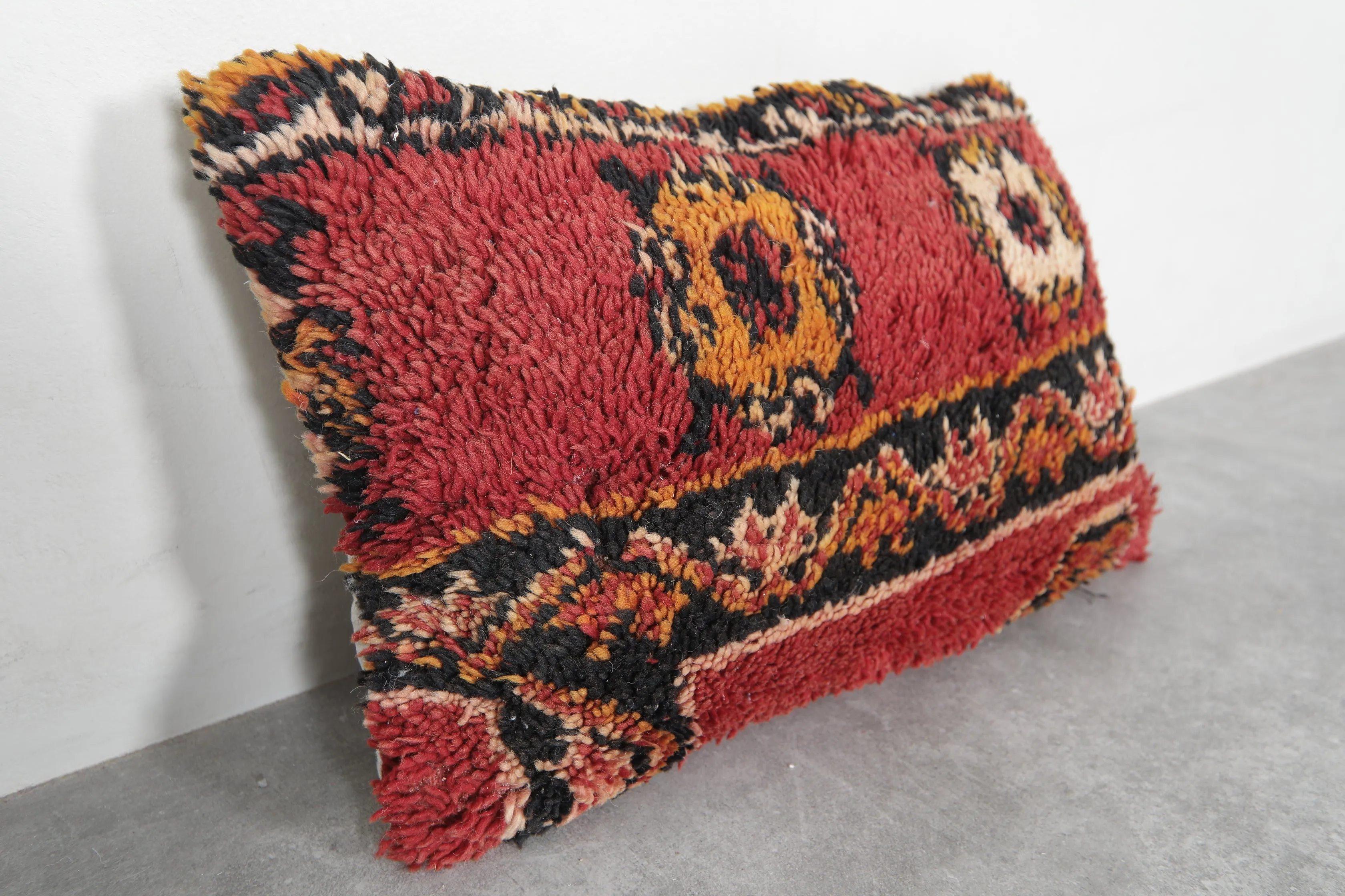 Handwoven Moroccan Wool Pillow with Bold Floral Patterns - 16.5 x 23.6 Inches