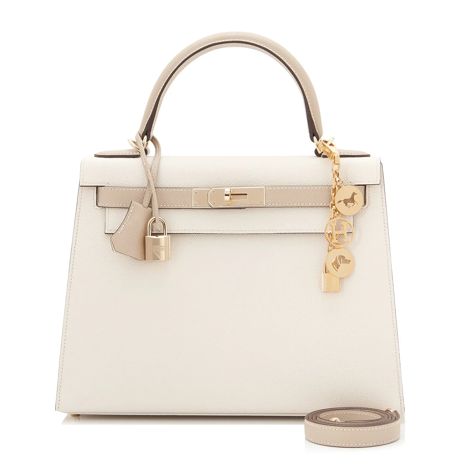 Hermes HSS Craie and Trench Kelly 28cm Epsom Sellier Permabrass