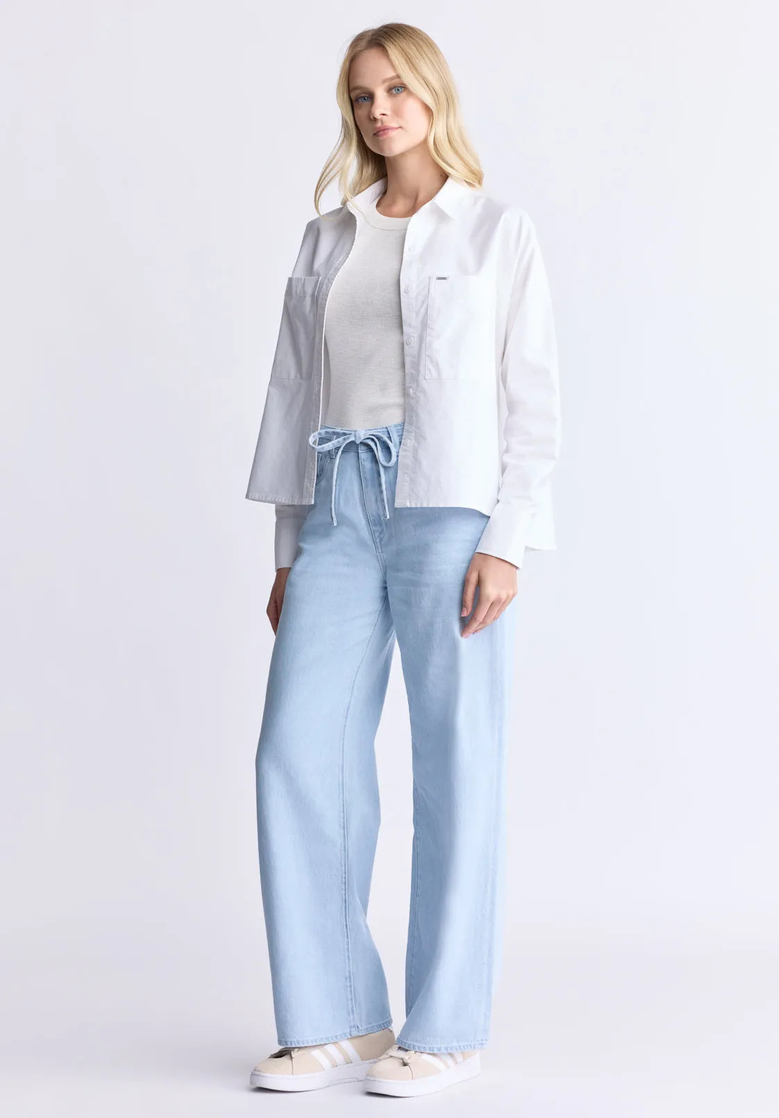 High Rise Wide Leg Alecia Women's Jeans, Light Vintage Blue - BL16011