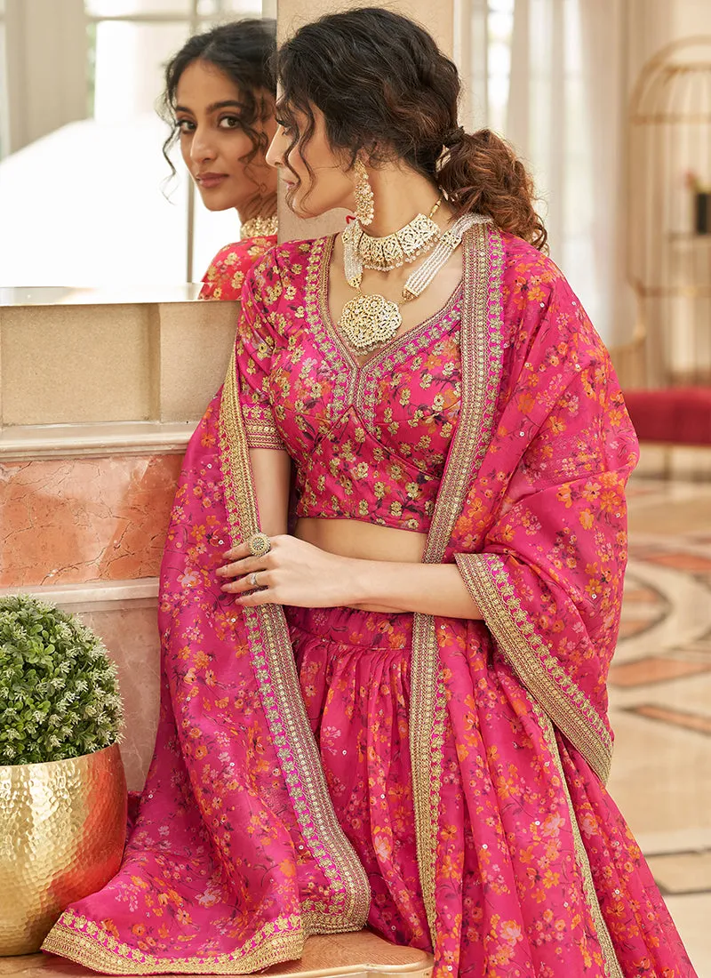Hot Pink Embroidery Wedding Lehenga Choli