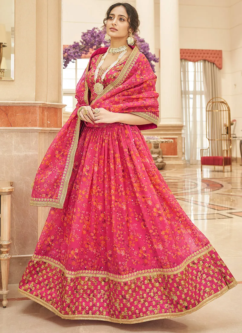 Hot Pink Embroidery Wedding Lehenga Choli