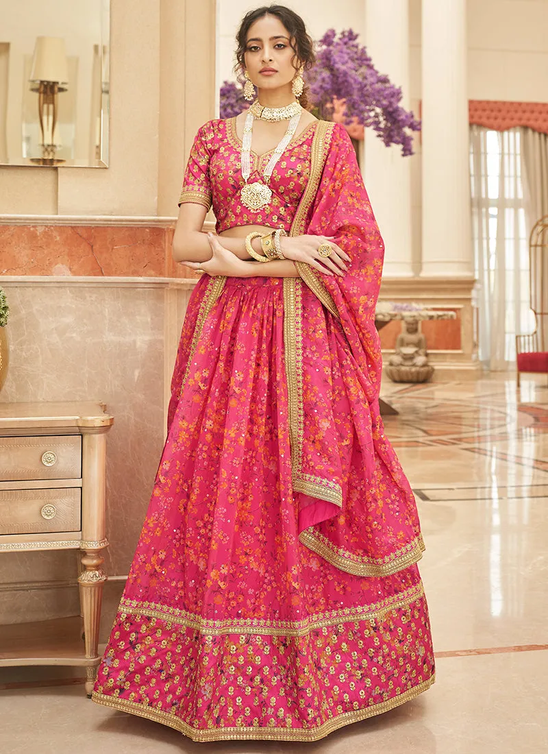 Hot Pink Embroidery Wedding Lehenga Choli