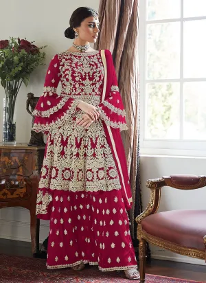 Hot Pink Multi Embroidered Designer Sharara Suit