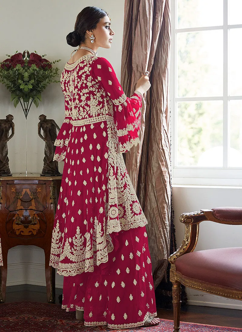 Hot Pink Multi Embroidered Designer Sharara Suit