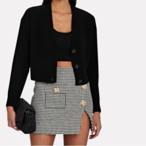 INTERMIX Grethel Wool Cashmere Cardigan Black Sweater Crop Sz P XS