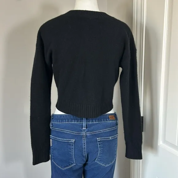 INTERMIX Grethel Wool Cashmere Cardigan Black Sweater Crop Sz P XS