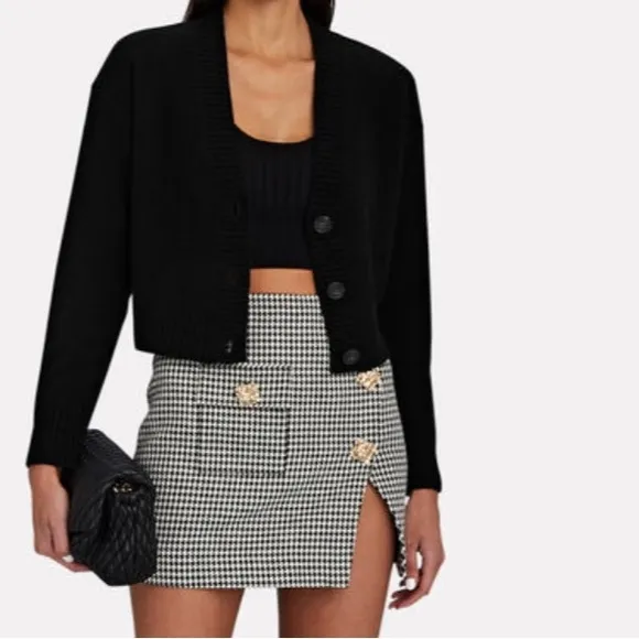 INTERMIX Grethel Wool Cashmere Cardigan Black Sweater Crop Sz P XS