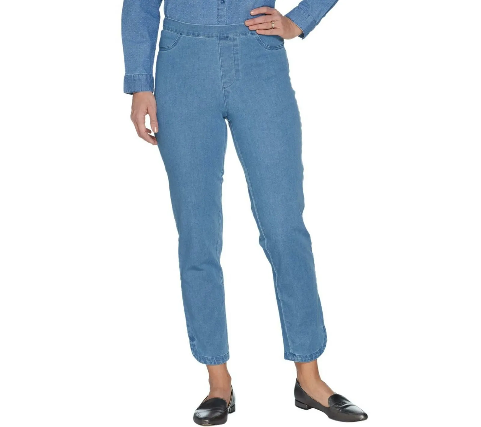 Isaac Mizrahi Live! Women's 24/7 Denim Pull-On Jeans Light Indigo 10