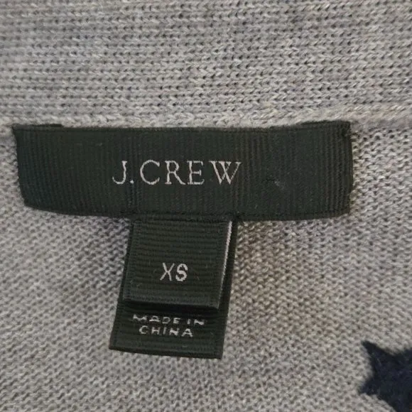 J. Crew Harlow Star Embroidered Merino Wool V Neck Cardigan Sweater Size XS