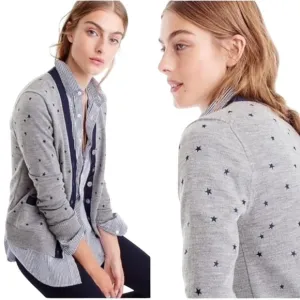 J. Crew Harlow Star Embroidered Merino Wool V Neck Cardigan Sweater Size XS