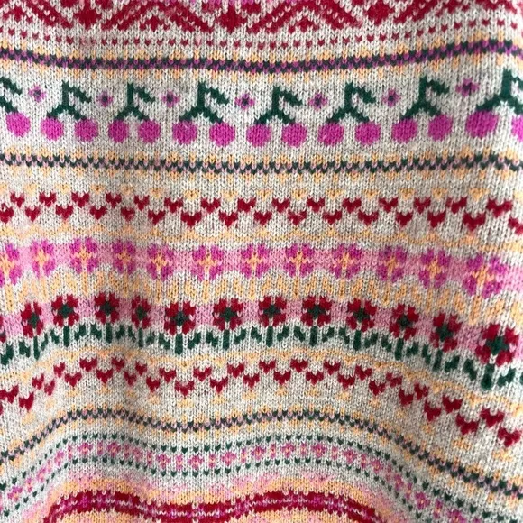 J. Crew Tan Cherry Fair Isle Pattern Puff Sleeve Wool Blend Sweater Womens XXS