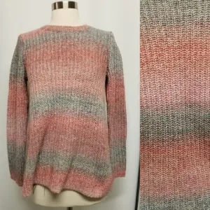 J. Jill Wool Cotton Blend Pink Blue Gray Ombre Knit Pullover Crewneck Sweater XS