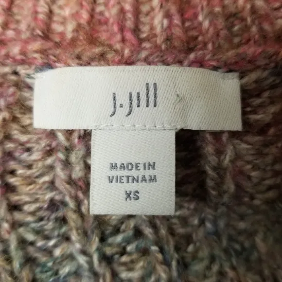 J. Jill Wool Cotton Blend Pink Blue Gray Ombre Knit Pullover Crewneck Sweater XS