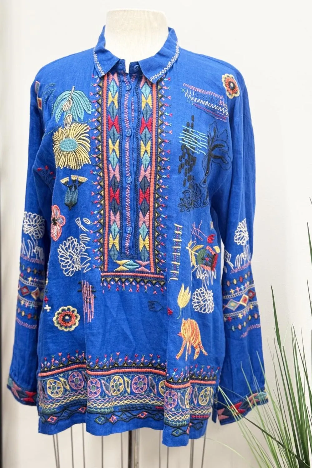 Johnny Was Biya Simmie Linen Embroidered Blouse B13424 *