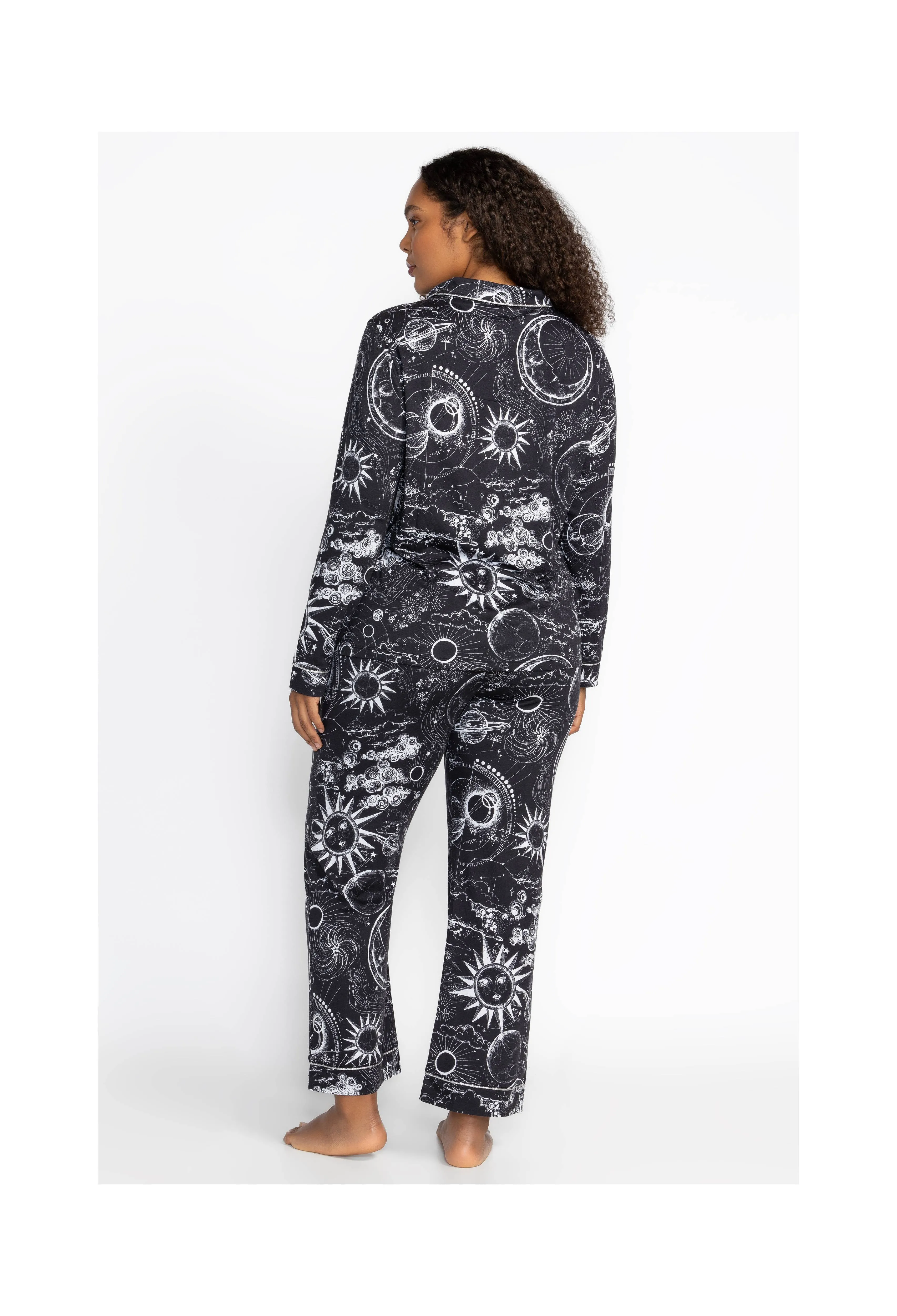 Johnny Was Carly Mina PJ Set Long Cotton Sun Home Lounge Sleepwear Black NEW