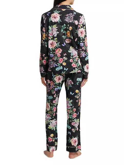 Johnny Was Carly Saint Ophelia PJ Set Floral Home Lounge Sleep Wear Black 2 pc NEW