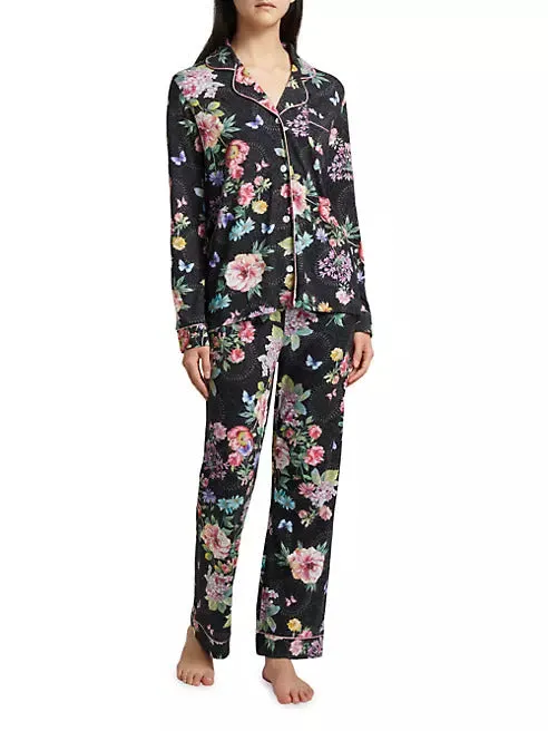 Johnny Was Carly Saint Ophelia PJ Set Floral Home Lounge Sleep Wear Black 2 pc NEW