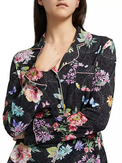 Johnny Was Carly Saint Ophelia PJ Set Floral Home Lounge Sleep Wear Black 2 pc NEW