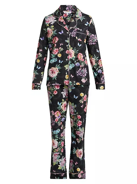 Johnny Was Carly Saint Ophelia PJ Set Floral Home Lounge Sleep Wear Black 2 pc NEW