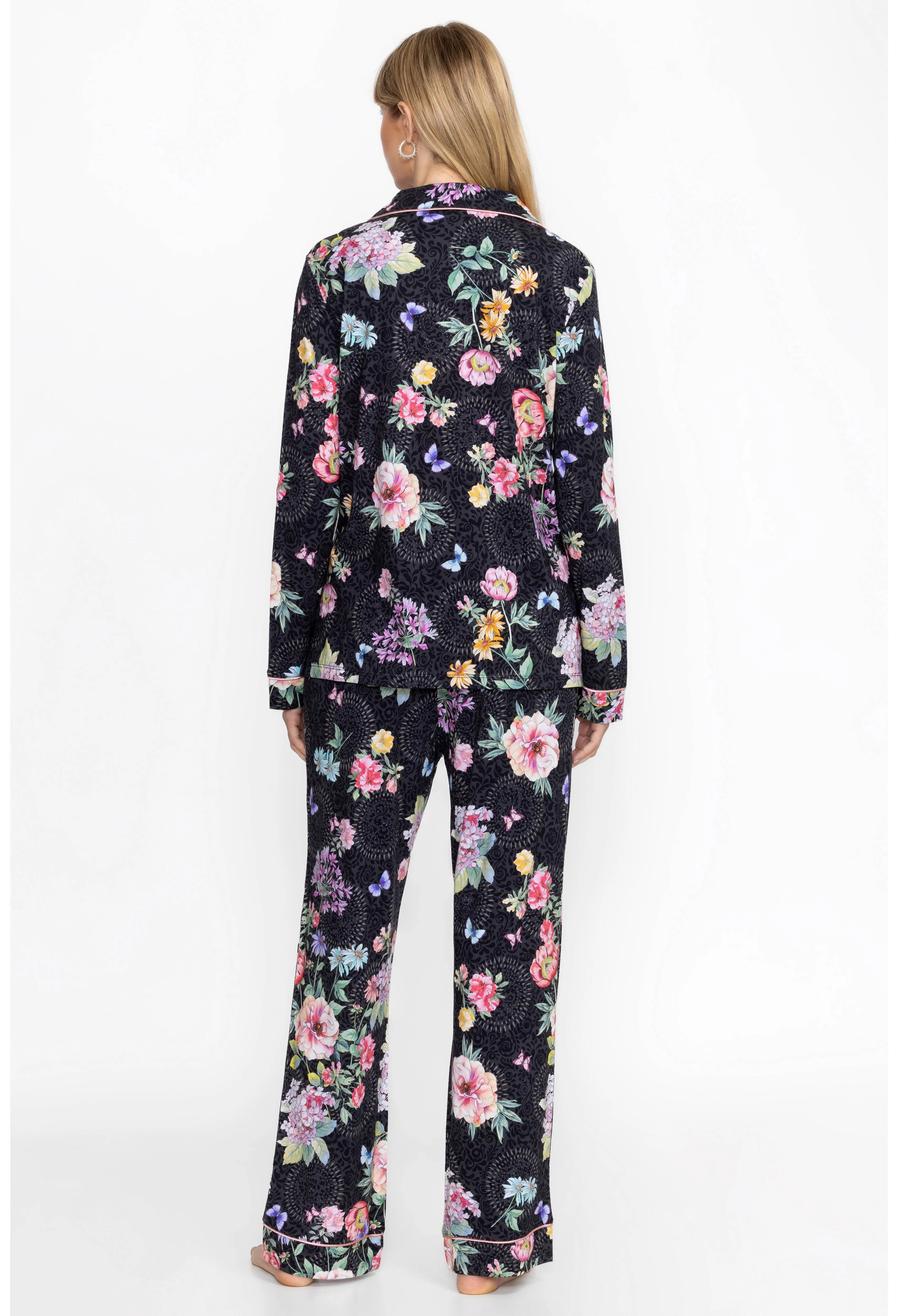 Johnny Was Carly Saint Ophelia PJ Set Floral Home Lounge Sleep Wear Black 2 pc NEW