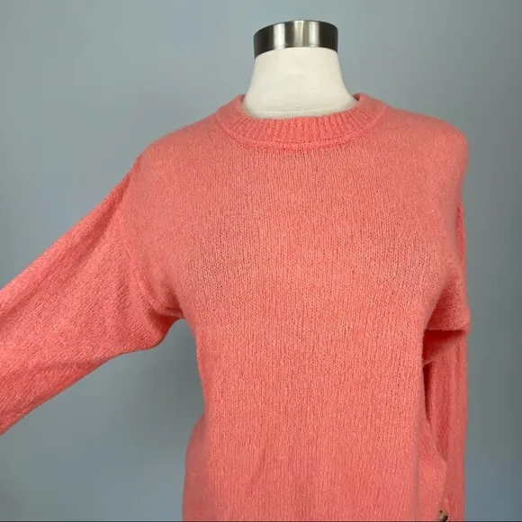 Joie Womens Namio Crew Neck Button Cuff Knit Sweater Rose Coral size Medium