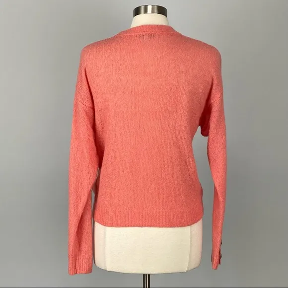 Joie Womens Namio Crew Neck Button Cuff Knit Sweater Rose Coral size Medium