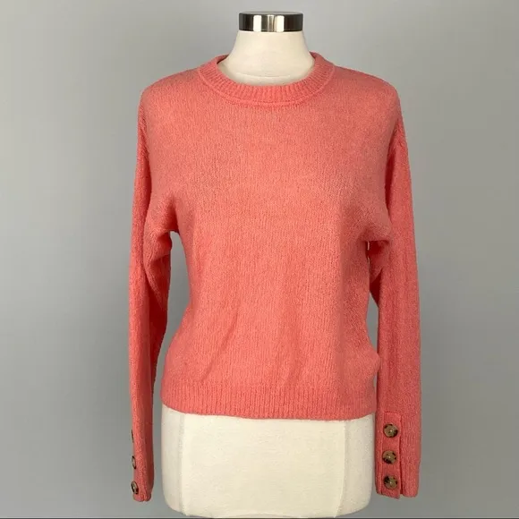 Joie Womens Namio Crew Neck Button Cuff Knit Sweater Rose Coral size Medium