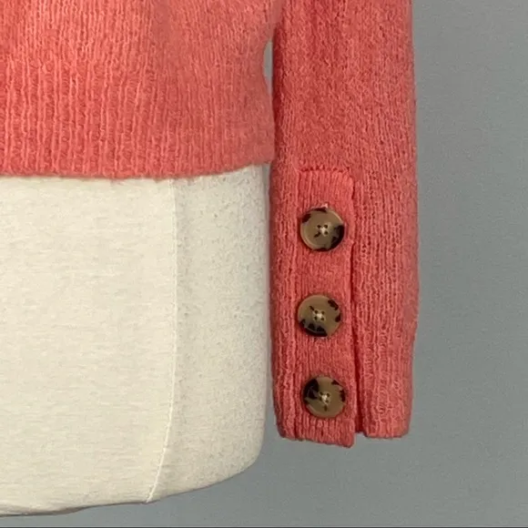 Joie Womens Namio Crew Neck Button Cuff Knit Sweater Rose Coral size Medium