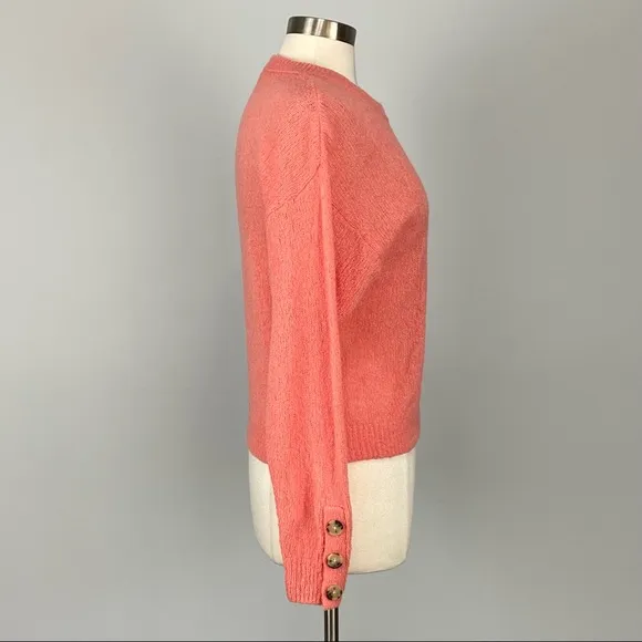 Joie Womens Namio Crew Neck Button Cuff Knit Sweater Rose Coral size Medium