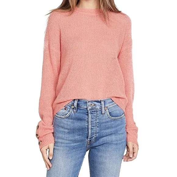 Joie Womens Namio Crew Neck Button Cuff Knit Sweater Rose Coral size Medium