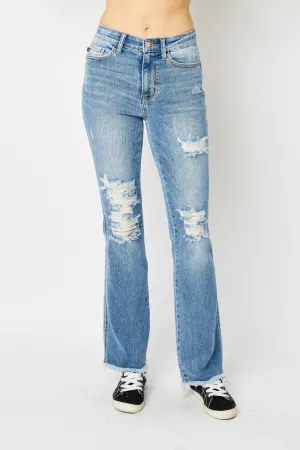 Judy Blue Full Size Distressed Raw Hem Bootcut Jeans ONLINE EXCLUSIVE