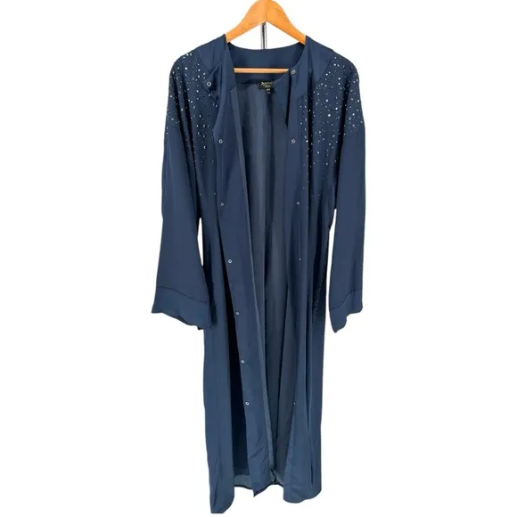 Juicy Couture Navy Logo Back Rhinestone Embellished Maxi Duster size XS/S