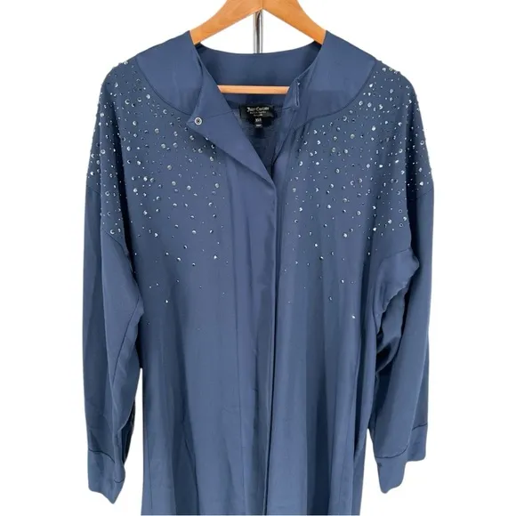 Juicy Couture Navy Logo Back Rhinestone Embellished Maxi Duster size XS/S