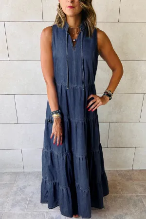 KaleaBoutique Sleeveless Tiered Chambray Maxi Dress