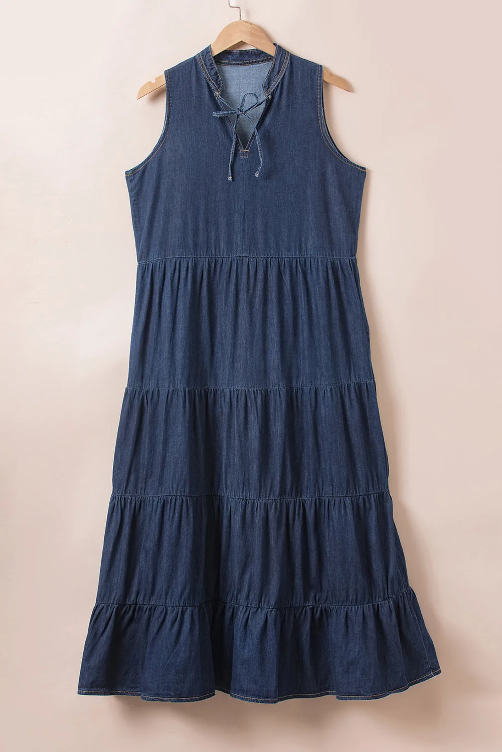 KaleaBoutique Sleeveless Tiered Chambray Maxi Dress