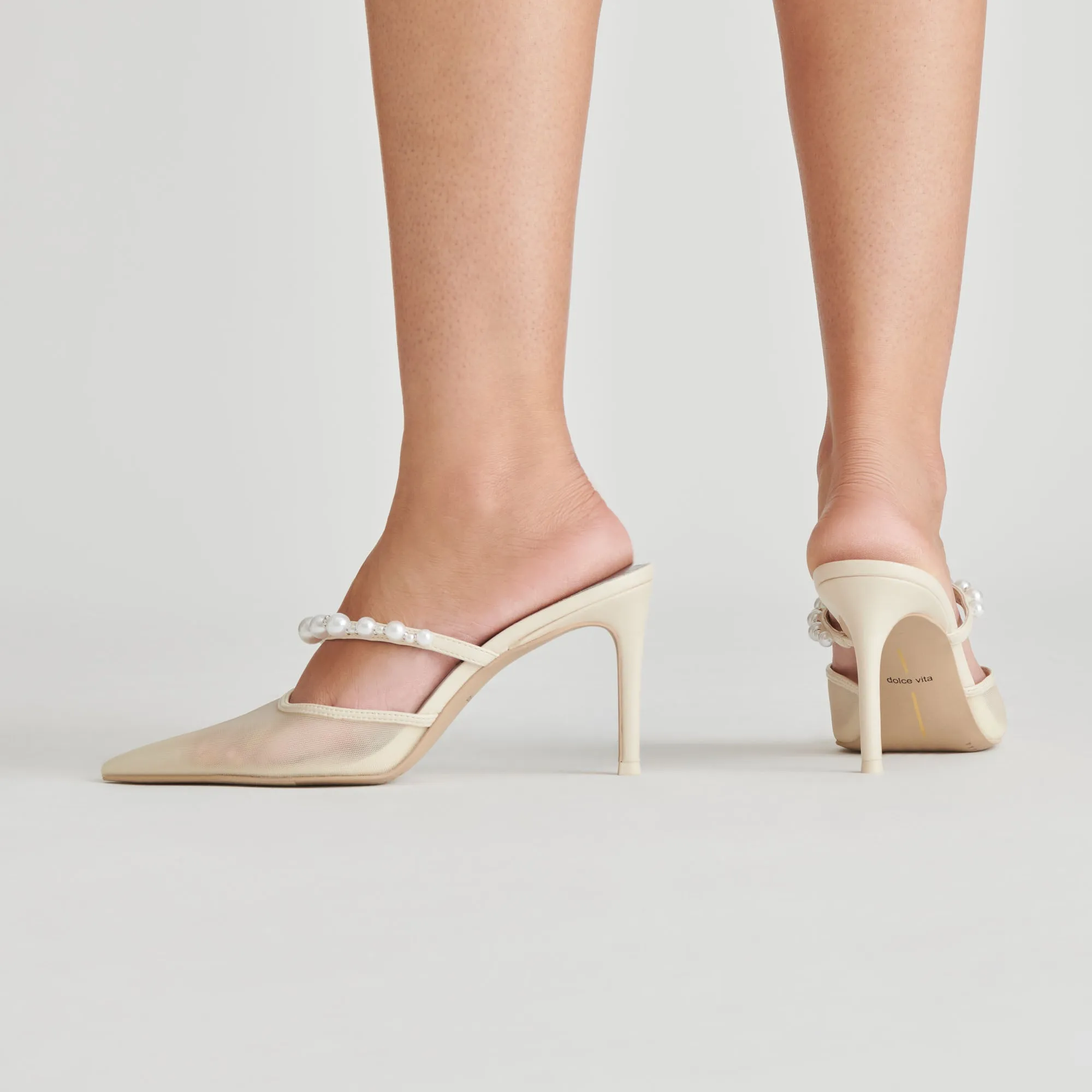 KAYSIE PEARL HEELS IVORY MESH