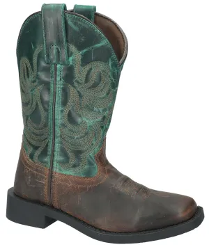 Kids Smoky Mountain Boots Distressed Brown Square Toe Boots with Dark Green Tops