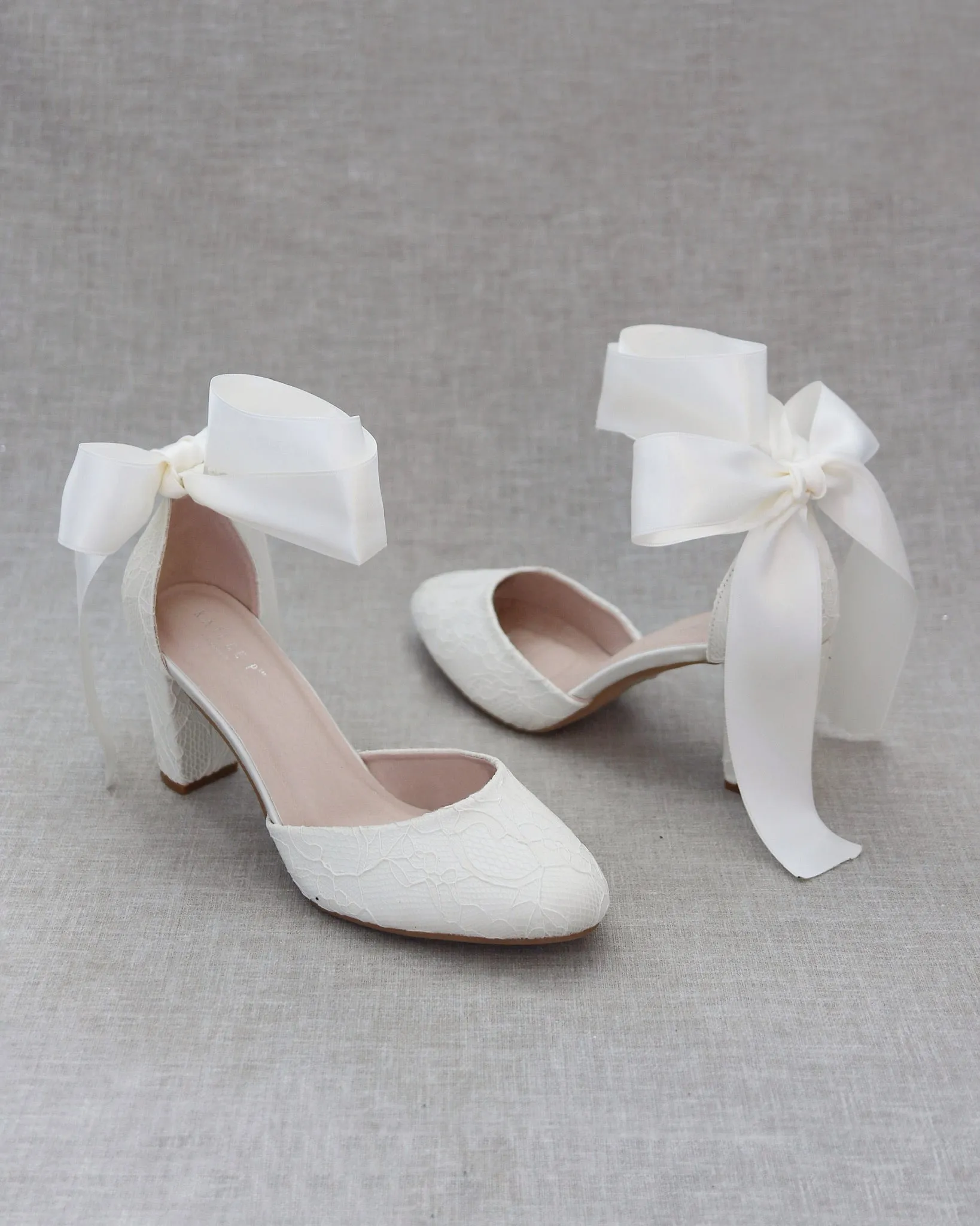 Lace Block Heel with Wrapped Satin Tie