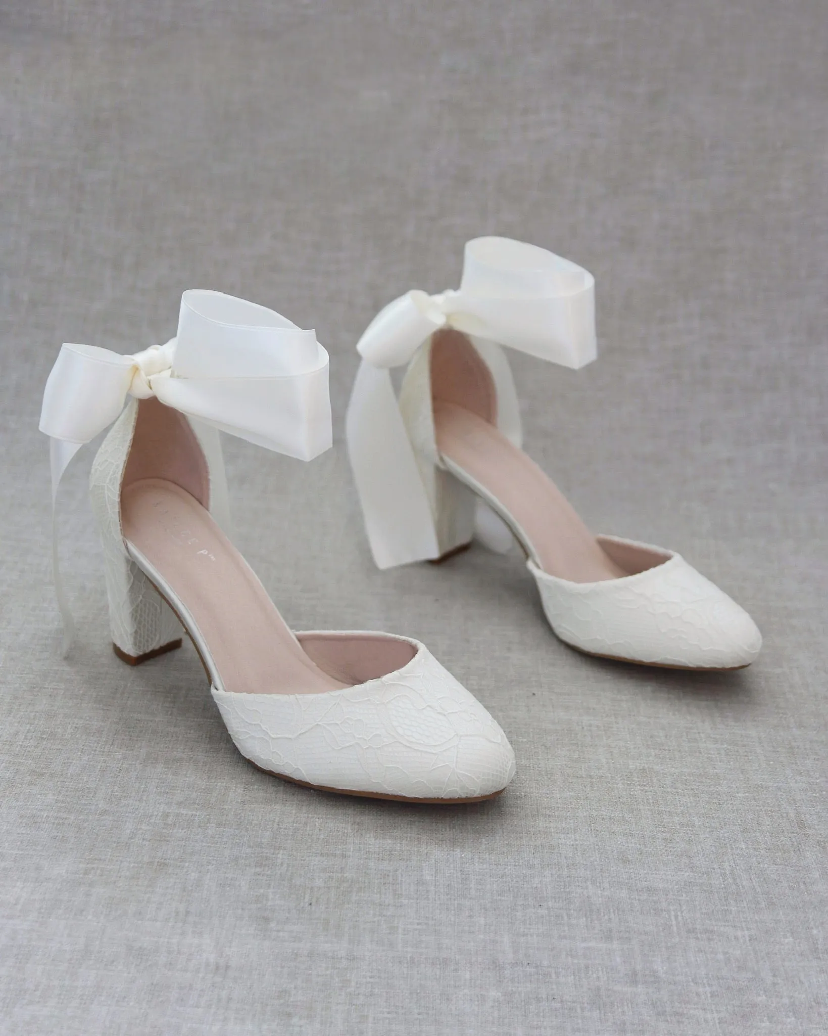 Lace Block Heel with Wrapped Satin Tie
